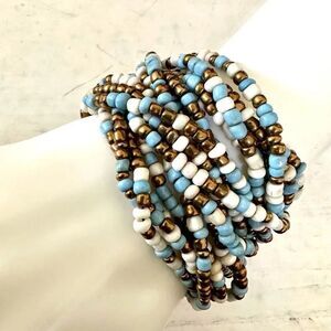 The Beaded Soul multi strand blue white and gold beaded bracelet
